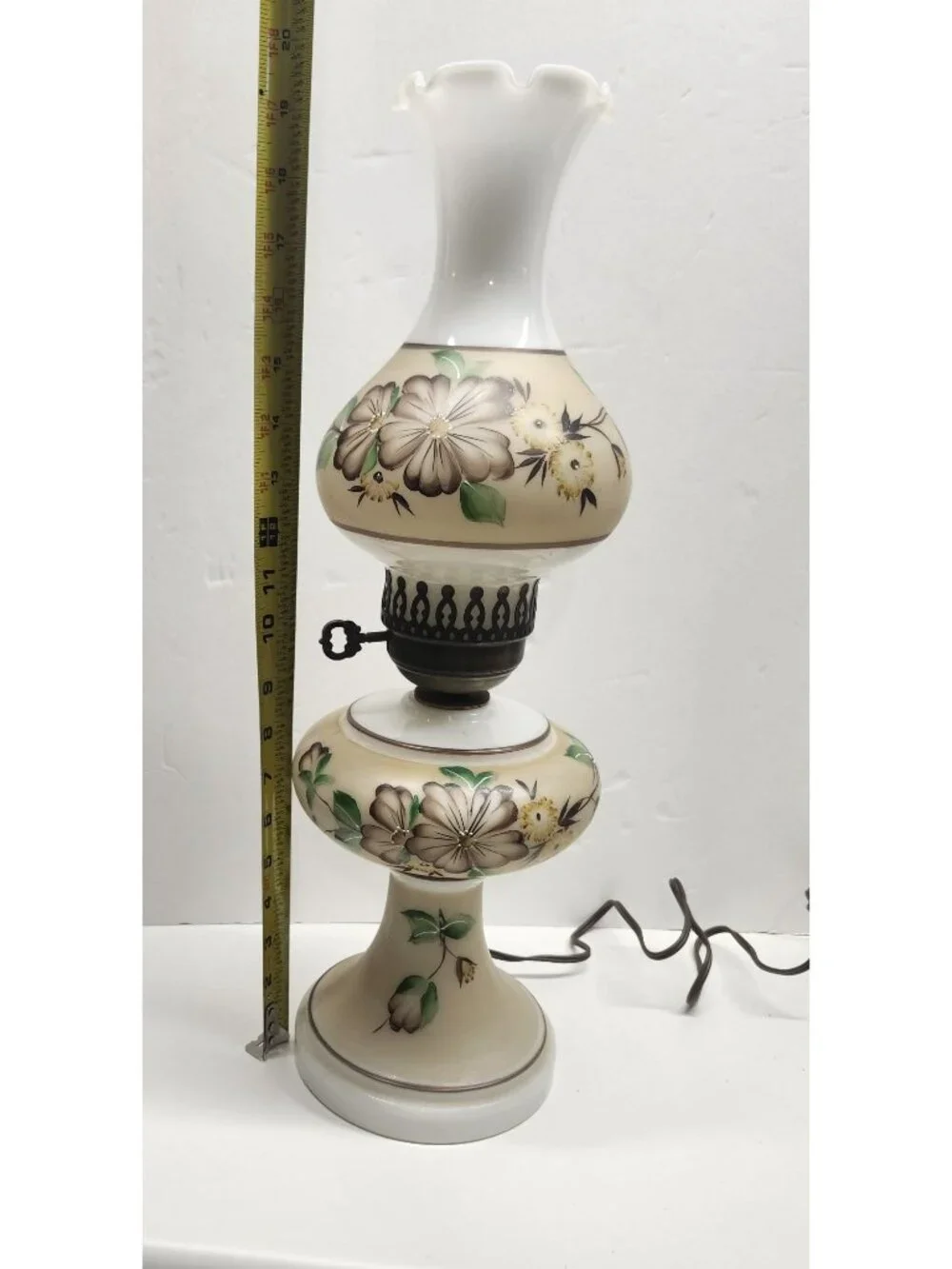 Tiered Vintage GWTW Glass Lamp Mid-Century Milk Glass Gone With the Wind